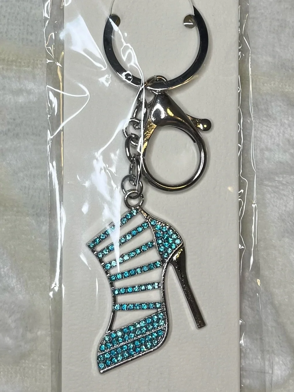 Turquoise Crystal High Heel Stiletto Keychain Bag Charm